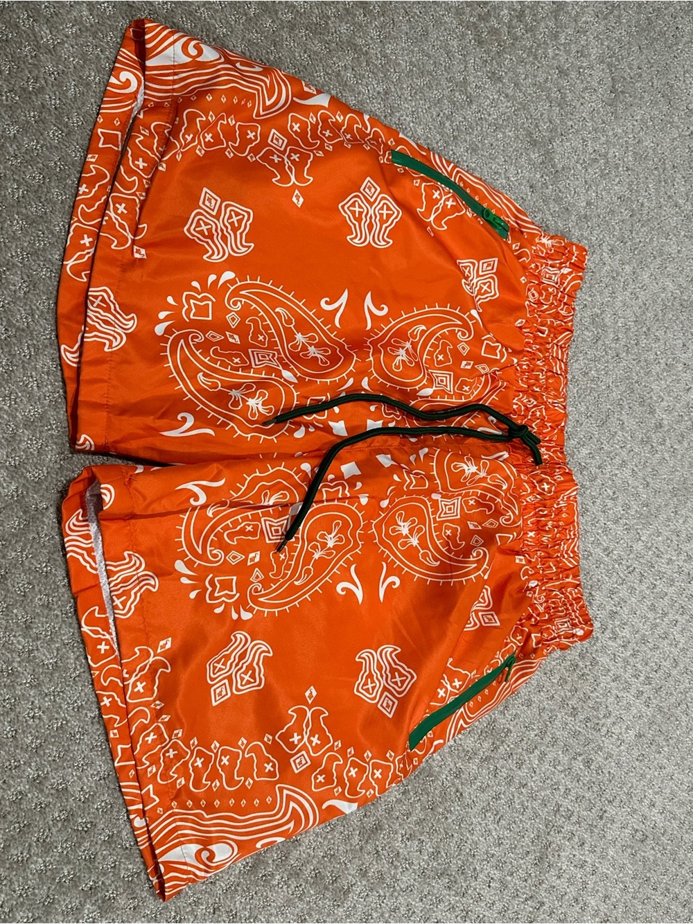 Men's Orange Paisley Athletic Swim Shorts with Drawstring